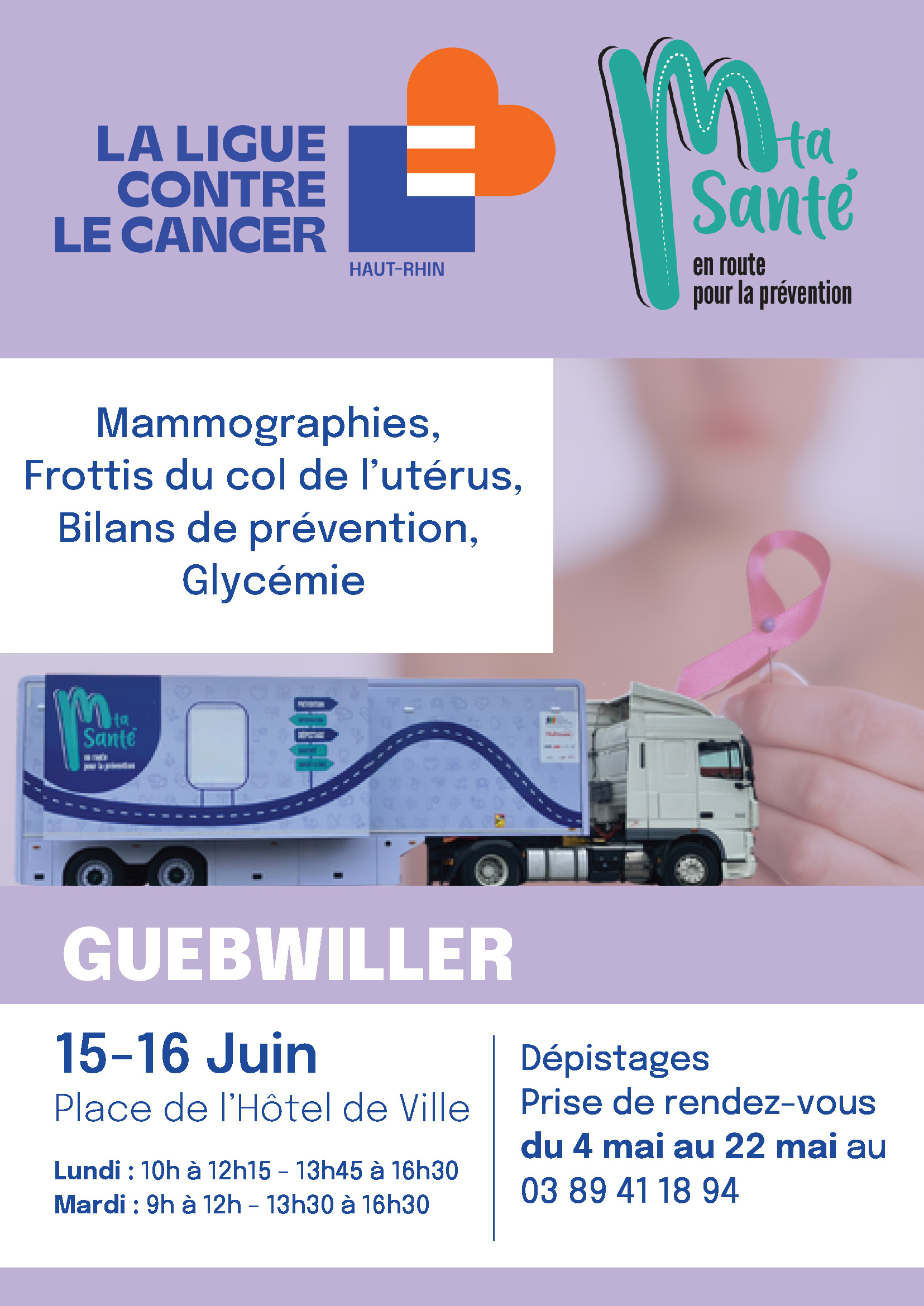 Affiche M ta santé pour le dépistages des cancers féminins.